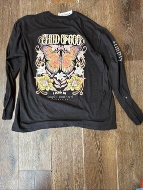 Simply Southern Black Long-Sleeve Tee with Pastel Butterfly & Floral Art